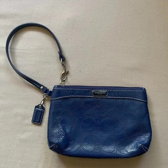 Coach Blue Leather Wristlet Wallet Bag - Picture 1 of 5